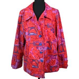 Vintage 80s Neon Pink Purple Jacket Retro Lizard Bird Turtle Fish Large Large
